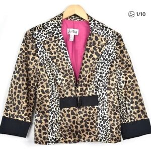 Joseph Ribkoff Leopard Animal Print Blazer Pink Lined Sz 14